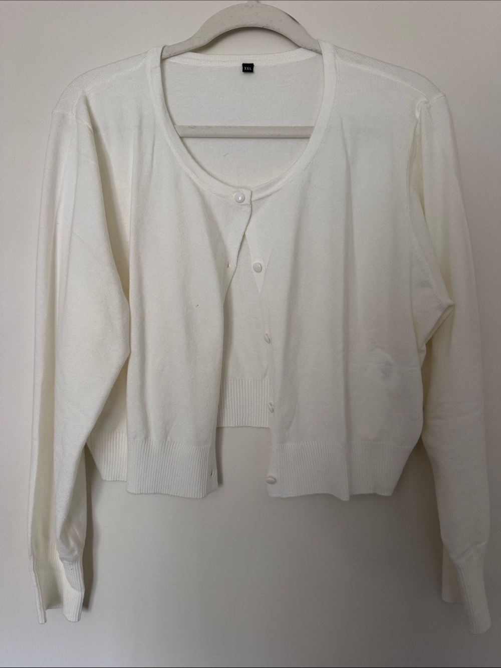 White Cropped Button-Down Cardigan Sweater